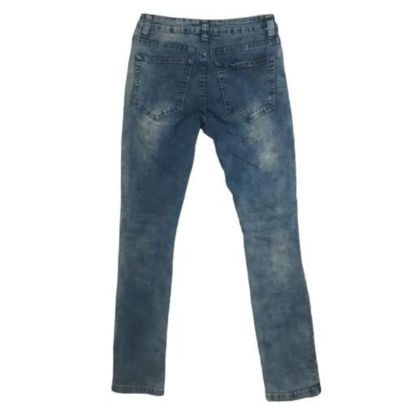 Platform Slim Skinny Stretch Denim Jeans Ripped Med Blue Stressed Size 29/30 - Picture 2 of 12